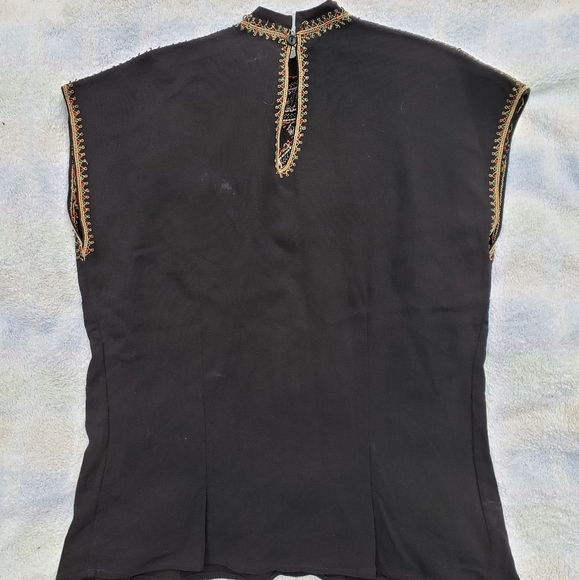 Rare!🍀 50's Handmade Boho Embroidery Crepe Blouse - Picture 7 of 7